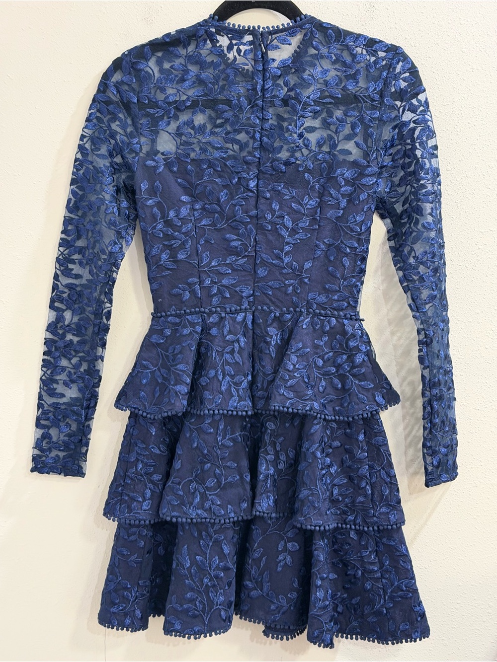 Sau Lee NWT US 0 Blue Floral Embroidered Lace Mini Dress Tiered Ruffle Cocktail - Picture 2 of 6